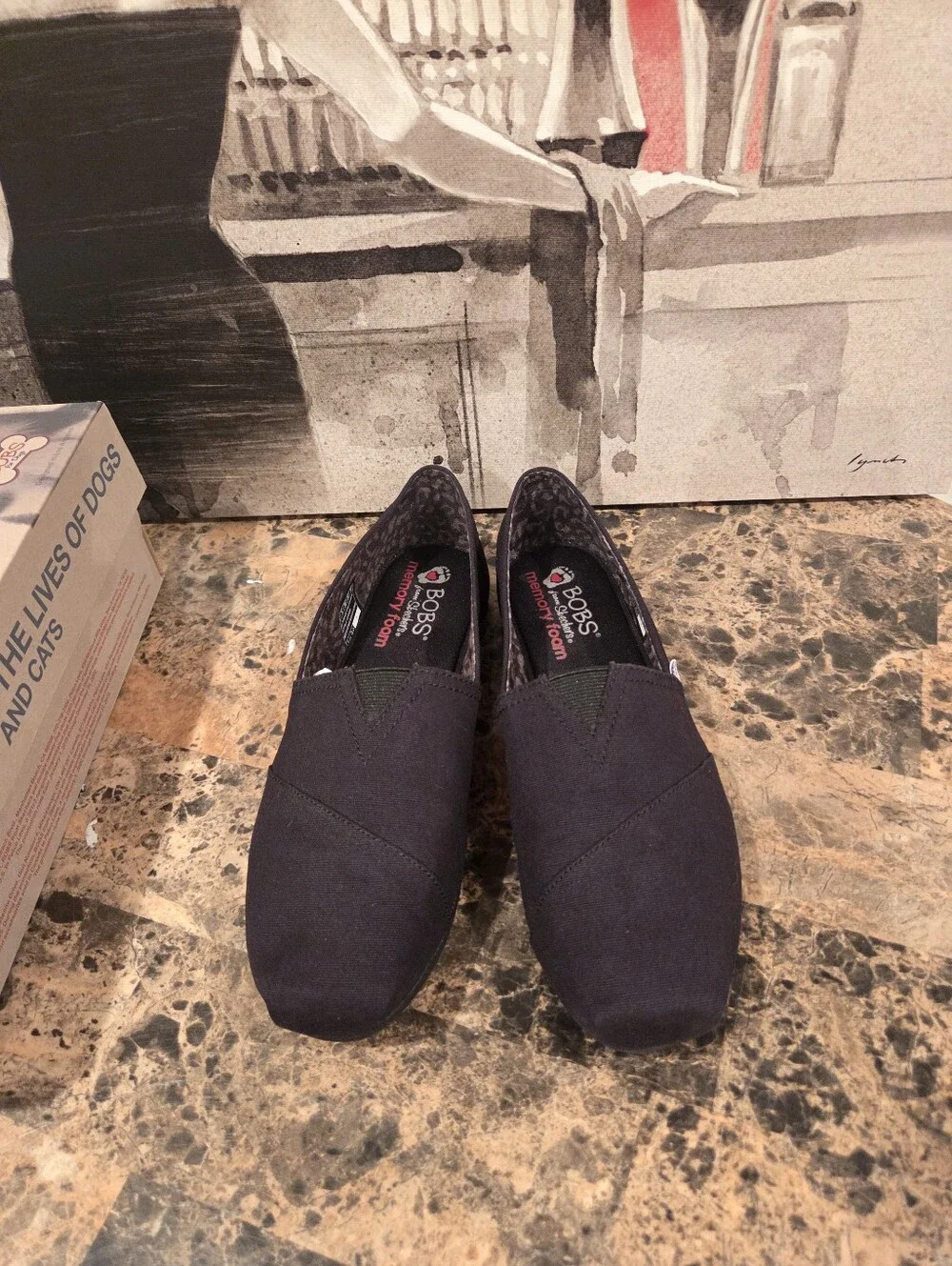 NWT!  Skechers Bobs Plush Peace & Love Black Womens Memory Foam Flats SZ 8